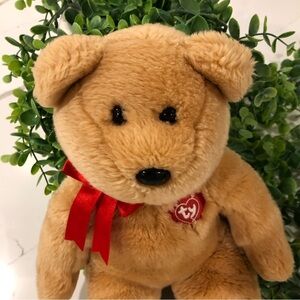 Ty Beanie  Buddies 2006 brown bear plush heart red ribbon EUC stuffed animal